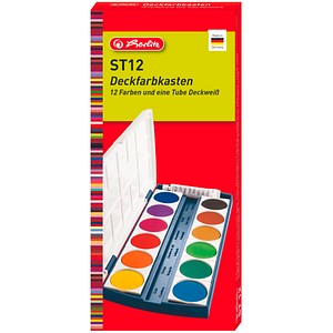 4008110092751 - herlitz Wasserfarbkasten schwarz braun ocker hellgrün grün blau türkis lila rosa rot orange gelb 12 Farben