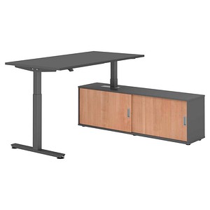 4032062334768 - VXMST16SB elektrisch höhenverstellbarer Schreibtisch grafit rechteckig T-Fuß-Gestell grau 1600 x 800 cm