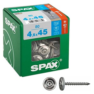 4003530266850 - Spenglerschraube 45 x 45 mm 80 Stück Vollgewinde Linsensenkkopf t-star plus T20 4CUT - 4577000450456 - Spax