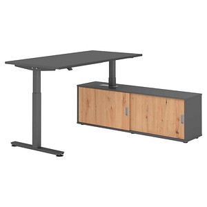 4032062334782 - VXMST16SB elektrisch höhenverstellbarer Schreibtisch grafit rechteckig T-Fuß-Gestell grau 1600 x 800 cm