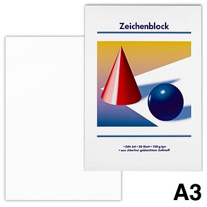 Zeichenblöcke Kugel und Kegel DIN A3 100 g/qm, 20 Blatt, 5 Blöcke