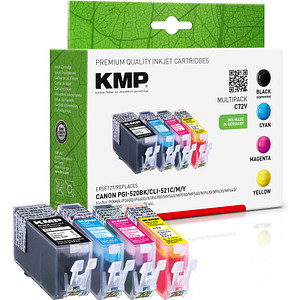 KMP C72V schwarz, cyan, magenta, 4er-Set büroshop24 PGI-520 >> CLI-521 gelb C/M/Y, zu Druckerpatronen Canon BK, kompatibel