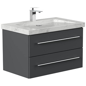 4251982676776 - Badmöbel Marmor Carrara White YAMO 75 cm 1 Hahnloch SoftClose weiß hochglanz