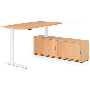 4032062330746 - XBHM16SB elektrisch höhenverstellbarer Schreibtisch buche rechteckig C-Fuß-Gestell weiß 1600 x 800 cm