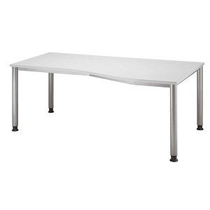 HAMMERBACHER Orbis höhenverstellbarer Schreibtisch lichtgrau Trapezform, 4-Fuß-Gestell silber 180,0 x 80,0/100,0 cm