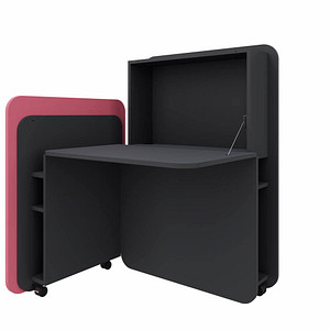 fm FLATup  Sekretär graphit/ rose rechteckig, schwarz 107,0 x 41,5 – 91,0 cm