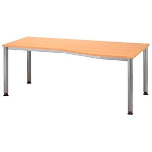 HAMMERBACHER Orbis höhenverstellbarer Schreibtisch buche Trapezform, 4-Fuß-Gestell silber 180,0 x 80,0/100,0 cm