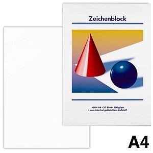 Zeichenblöcke Kugel und Kegel DIN A4 100 g/qm, 20 Blatt, 5 Blöcke