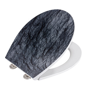 4008838286913 - Premium WC-Sitz Slate Rock mit Relief aus antibakteriellem Duroplast mit Absenkautomatik Schwarz Duroplast mehrfarbig Edelstahl rostfrei silber