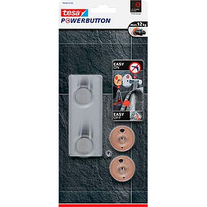 4042448407474 - tesa Powerbutton Hakenleiste Classic Edelstahl 2 oder 3 Haken hält bis max 12 kg 2 Haken