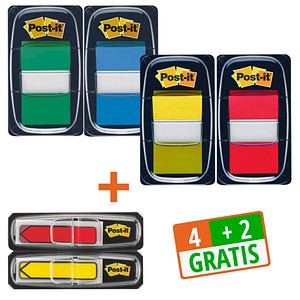 AKTION: Post-it® Index Haftmarker farbsortiert 4x 50 Streifen + GRATIS 2x Index-Pfeile à 24 Streifen