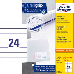 AKTION: 4.800 AVERY Zweckform Etiketten 3474-200 weiß + GRATIS 480 Etiketten