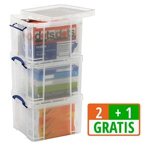 2 + 1 GRATIS: 2 Really Useful Box Aufbewahrungsboxen 3x 35,0 l transparent 48,0 x 39,0 x 31,0 cm + GRATIS 1 St.