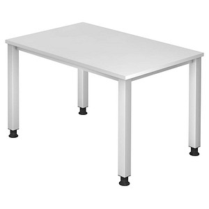 HAMMERBACHER Akandia höhenverstellbarer Schreibtisch weiß rechteckig, 4-Fuß-Gestell silber 120,0 x 80,0 cm
