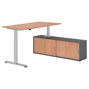 4032062329375 - VXMST16SB elektrisch höhenverstellbarer Schreibtisch nussbaum rechteckig T-Fuß-Gestell silber 1600 x 800 cm