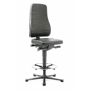 4016849434643 - Arbeitsdrehstuhl All-in-One mit Bodengleitern und Fußring Kunstleder schwarz bimos