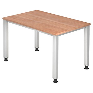 HAMMERBACHER QS12 höhenverstellbarer Schreibtisch nussbaum rechteckig, 4-Fuß-Gestell silber 120,0 x 80,0 cm