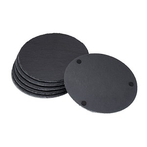4052025308810 - Schieferplatte 6er Set rund 25cm ø Pizzateller zum Servieren & Beschriften Buffet Servierplatte anthrazit - Relaxdays