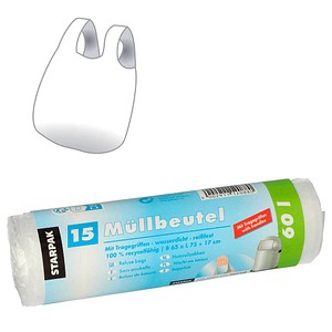 Papstar Müllsäcke 12088, transparent, 60 Liter, mit Griff 4002911120880 Papstar 15 Stück