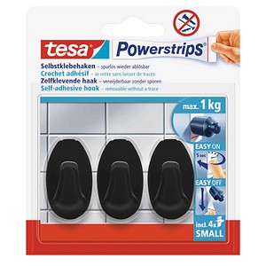 Tesa 58275-00000-20 Powerstips 3Haken S Oval schwarz 4063565247071 Tesa 3 Stück