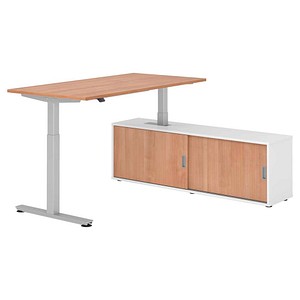 4032062329276 - VXMST16SB elektrisch höhenverstellbarer Schreibtisch nussbaum rechteckig T-Fuß-Gestell silber 1600 x 800 cm