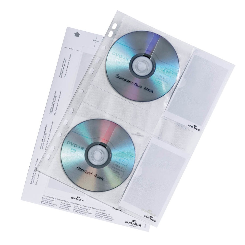 5 DURABLE 4er CD-/DVD-Hüllen A4 transparent