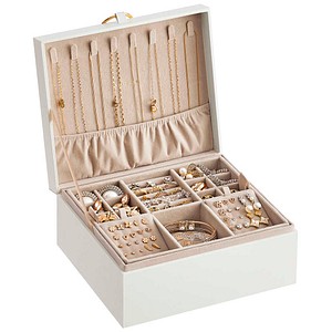 SONGMICS Schmuckkästchen weiß, beige 24,0 x 20,5 x 11,0 cm, 1 St.