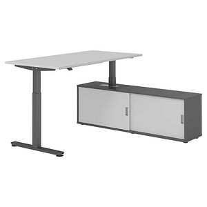 4032062334089 - VXMST16SB elektrisch höhenverstellbarer Schreibtisch lichtgrau rechteckig T-Fuß-Gestell grau 1600 x 800 cm