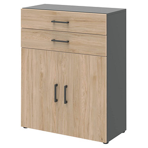 4059484218278 - Bürokommode TEMPIO aus Holz 2 Türen 2 Schubkästen 3 OH B 800 x T 340 x H 1070 mm anthrazit Hickory Eiche