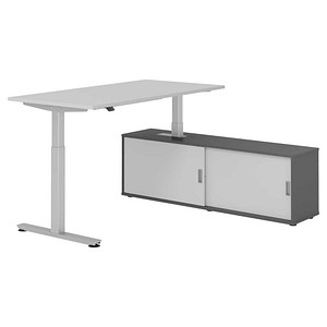 4032062329283 - VXMST16SB elektrisch höhenverstellbarer Schreibtisch lichtgrau rechteckig T-Fuß-Gestell silber 1600 x 800 cm