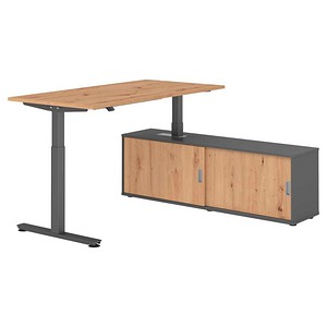 4032062334126 - VXMST16SB elektrisch höhenverstellbarer Schreibtisch asteiche rechteckig T-Fuß-Gestell grau 1600 x 800 cm