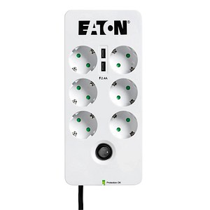 EATON Protection Box 6 USB Tel DIN 6-fach Steckdosenleiste mit Überspannungsschutz weiß mit USB-Buchse