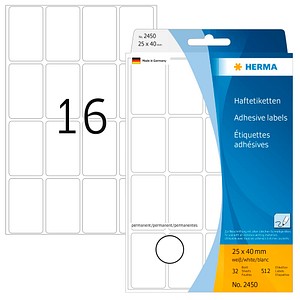 HERMA 2450 Etiketten weiß 25,0 x 40,0 mm, 32 Blatt