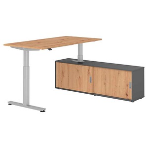4032062329368 - Schreibtischkombination höhenverstellbar 71-120cm (H) 160x80cm (BxT) rechteckig asteiche   silber 4032062329368 Hammerbacher