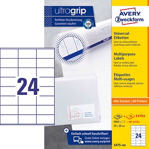 AKTION: 4.800 AVERY Zweckform Etiketten 3475-200 weiß + GRATIS 480 Etiketten