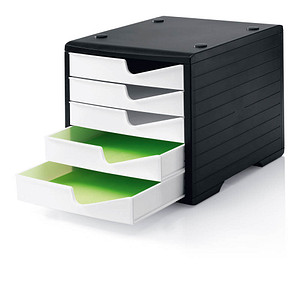 7612176077255 - Schubladenbox styro® styroswing 5 Schübe Auszugsperre & Griffmulde stapelbar B 270 x T 340 x H 255 mm Polystyrol schwarz-weiß