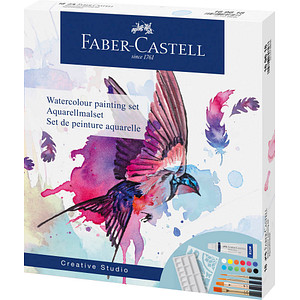 4005401696186 - FABER-CASTELL Aquarell Bastelfarben-Set farbsortiert 12 Tuben  50 ml Tuben 4 Synthetik-Pinsel 1 Schablone und 1 Mischpalette  ml 1 Set