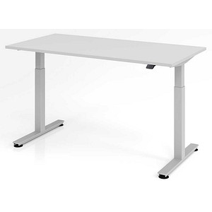 HAMMERBACHER XMST16 elektrisch höhenverstellbarer Schreibtisch lichtgrau rechteckig, T-Fuß-Gestell silber 160,0 x 80,0 cm