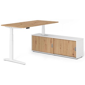4032062330821 - XBHM16SB elektrisch höhenverstellbarer Schreibtisch asteiche rechteckig C-Fuß-Gestell weiß 1600 x 800 cm