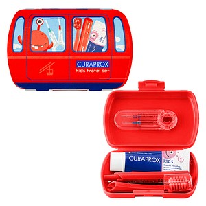 Curaprox Kinder Zahnbürsten-Set - Reise Zahnpflegeset - Rot