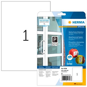 HERMA wetterfeste Etiketten weiß 210,0 mm x 297,0 cm, 20 Blatt