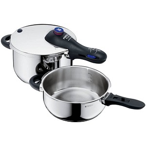 4000530725172 - Schnellkochtopf Perfect Plus Cromargan® Edelstahl Rostfrei 18 10 (3-tlg) Dampfkochtopf mit abnehmbarem Griff Ø 22 cm Induktion blau|schwarz|silberfarben