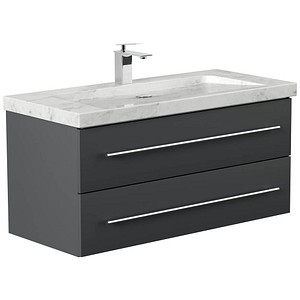 4251982676837 - Badmöbel Marmor Carrara White YAMO 100 cm 1 Hahnloch SoftClose weiß hochglanz