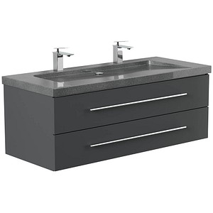 4251982676981 - Badmöbel Granit G654 YAMO 130 cm 2 Hahnlöcher SoftClose weiß hochglanz