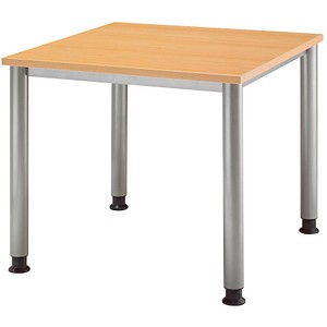 HAMMERBACHER Orbis höhenverstellbarer Schreibtisch buche quadratisch, 4-Fuß-Gestell silber 80,0 x 80,0 cm