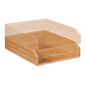 4052025242176 - Relaxdays - Dokumentenablage Bambus perforiert stapelbar A4 Schreibtischablage Büro hbt ca 7 x 25 x 33 natürlich