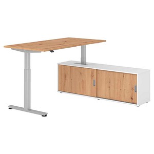 4032062329269 - VXMST16SB elektrisch höhenverstellbarer Schreibtisch asteiche rechteckig T-Fuß-Gestell silber 1600 x 800 cm