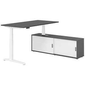 4032062330845 - XBHM16SB elektrisch höhenverstellbarer Schreibtisch grafit rechteckig C-Fuß-Gestell weiß 1600 x 800 cm