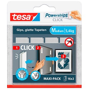 tesa Powerstrips MEDIUM Click Montagepad weiß Mittel 32 Stück