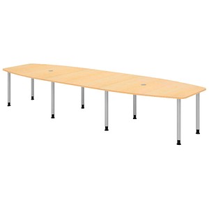 HAMMERBACHER Konferenztisch KT40C ahorn Tonnenform, Rundrohr silber, 400,0 x 85,0 – 130,0 x 72,0 – 74,0 cm